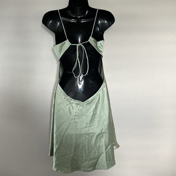 Princess Polly Clemence Sage Green Backless Tie Back Satin Mini Dress - Picture 11 of 14